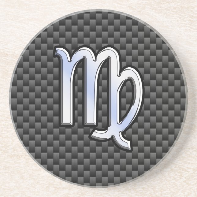 Virgo Zodiac Sign Charcoal Carbon Fibre Print Coaster (Front)