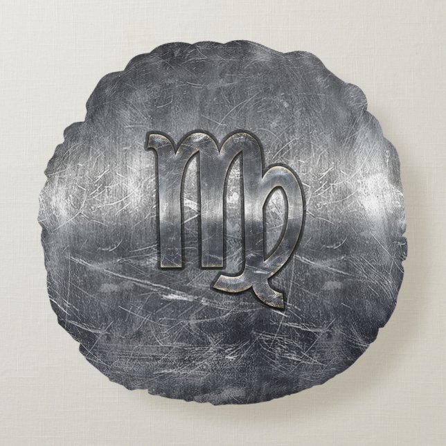 Virgo Zodiac Sign Grunge Distressed Style Round Cushion (Front)