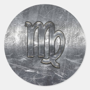 Virgo Zodiac Sign in Grunge Distressed Style Decor Classic Round Sticker