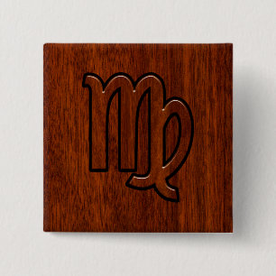Virgo Zodiac Sign in Mahogany Style 15 Cm Square Badge