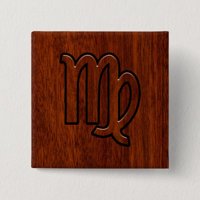 Virgo Zodiac Sign in Mahogany Style 15 Cm Square Badge (Front)