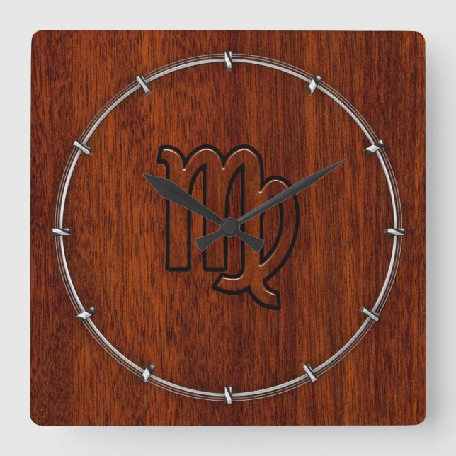 Virgo Zodiac Sign in Mahogany wood style decor Square Wall Clock (Front)