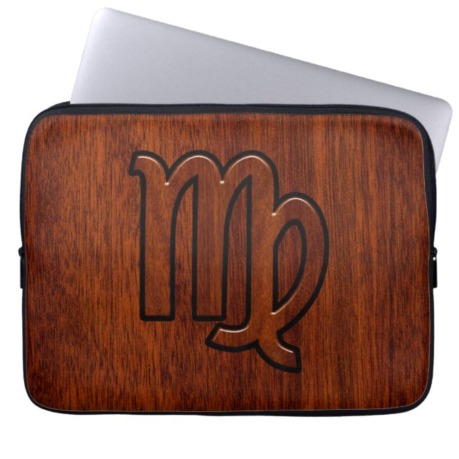 Virgo Zodiac Sign in Rich Mahogany Wood Style Laptop Sleeve (Front)