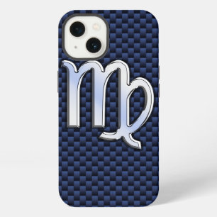 Virgo Zodiac Sign on Blue Carbon Fibre Print Decor iPhone 13 Case