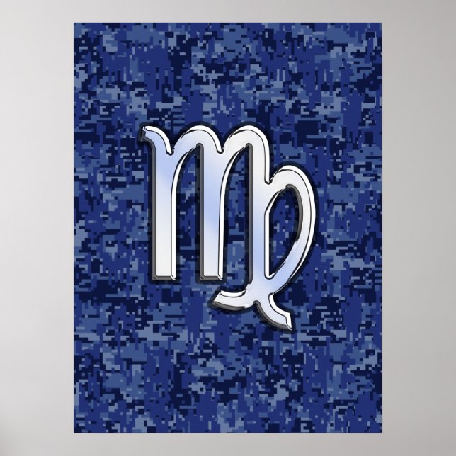 Virgo Zodiac Sign on Blue Digital Camouflage (Front)