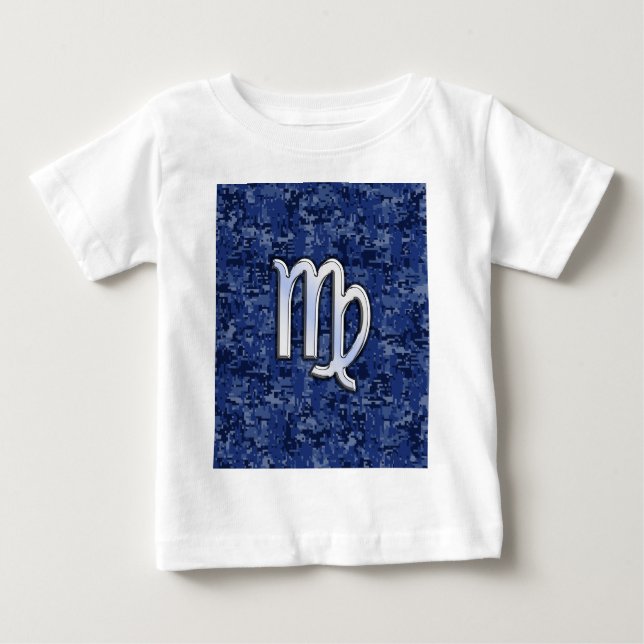 Virgo Zodiac Sign on Blue Digital Camouflage Baby T-Shirt (Front)