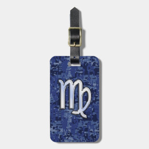 Virgo Zodiac Sign on Blue Digital Camouflage Luggage Tag
