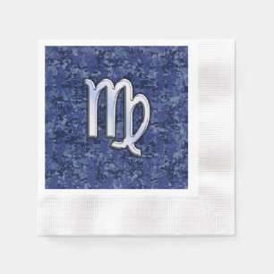 Virgo Zodiac Sign on Blue Digital Camouflage Napkin