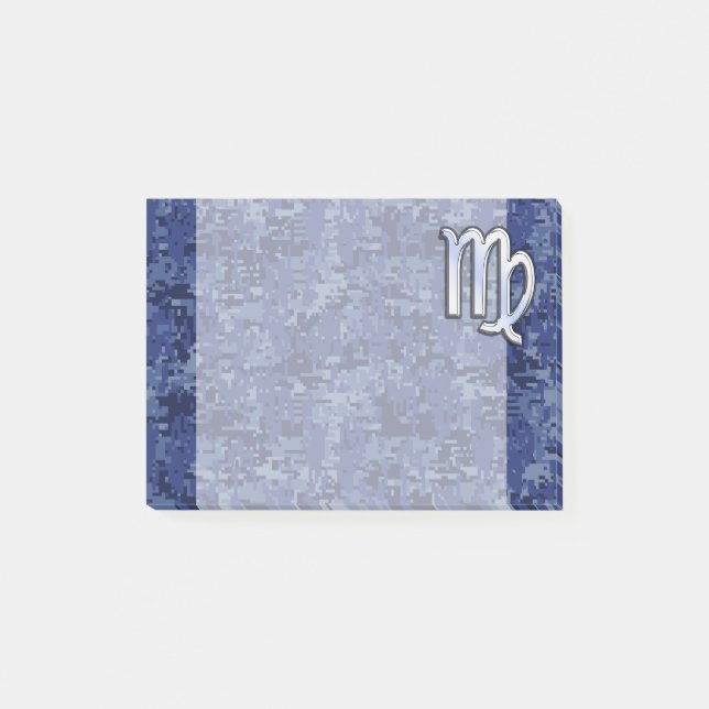 Virgo Zodiac Sign on Blue Digital Camouflage Post-it Notes (Front)