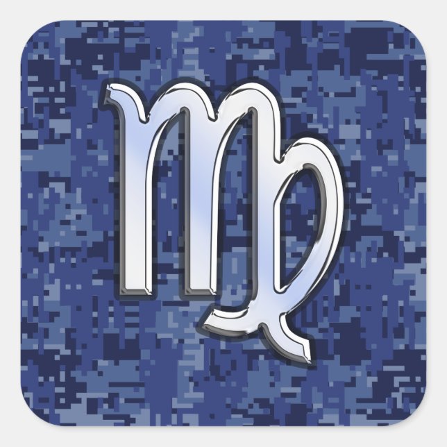 Virgo Zodiac Sign on Blue Digital Camouflage Square Sticker (Front)