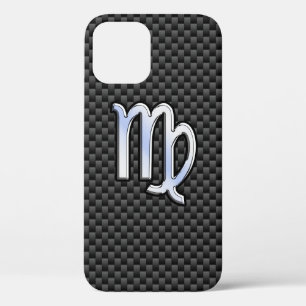 Virgo Zodiac Sign on Charcoal Carbon Fibre Decor iPhone 12 Case