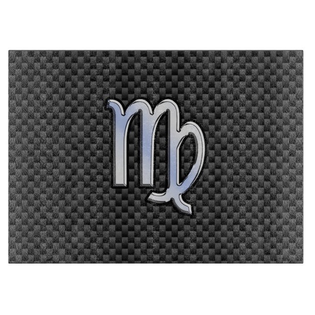 Virgo Zodiac Sign on Charcoal Carbon Fibre Style Cutting Board (Front)