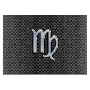 Virgo Zodiac Sign on Charcoal Carbon Fibre Style Cutting Board