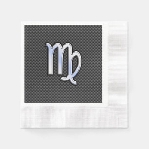 Virgo Zodiac Sign on Charcoal Carbon Fibre Style Napkin