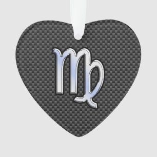 Virgo Zodiac Sign on Charcoal Carbon Fibre Style Ornament