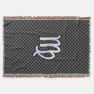 Virgo Zodiac Sign on Charcoal Carbon Fibre Style Throw Blanket