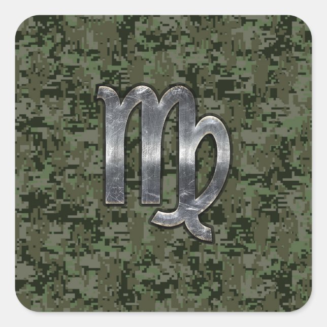 Virgo Zodiac Sign on Green Digital Camo Square Sticker (Front)