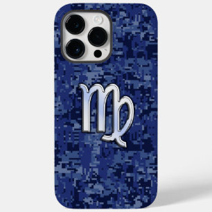 Virgo Zodiac Sign on Navy Blue Camo Case-Mate iPhone 14 Pro Max Case