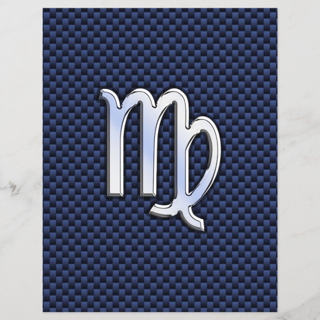 Virgo Zodiac Sign on Navy Blue Carbon Fibre Print Flyer (Front)