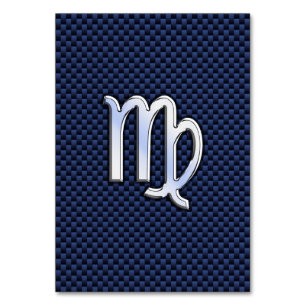 Virgo Zodiac Sign on Navy Blue Carbon Fibre Print Table Number