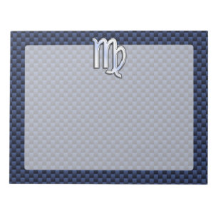 Virgo Zodiac Sign on Navy Blue Carbon Fibre Style Notepad