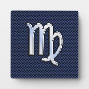 Virgo Zodiac Sign on Navy Blue Carbon Fibre Style Plaque