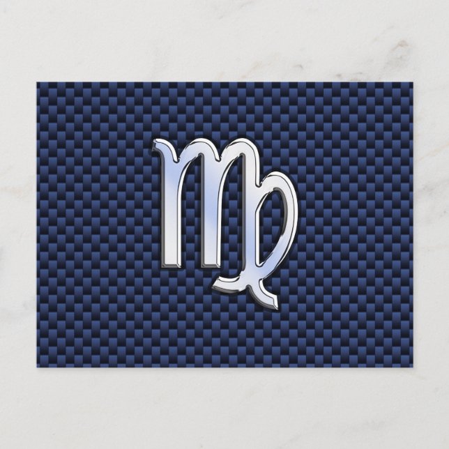 Virgo Zodiac Sign on Navy Blue Carbon Fibre Style Postcard (Front)
