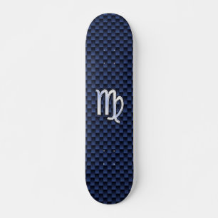 Virgo Zodiac Sign on Navy Blue Carbon Fibre Style Skateboard