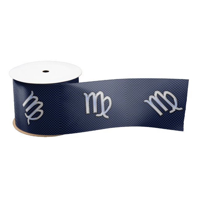 Virgo Zodiac Sign on Navy Blue Decor Satin Ribbon (Spool)