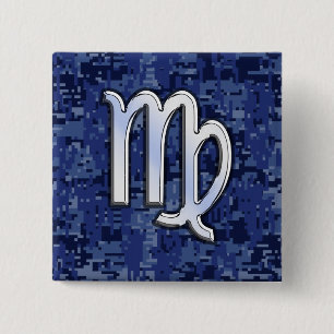 Virgo Zodiac Sign on Navy Blue Digital Camo Decor 15 Cm Square Badge