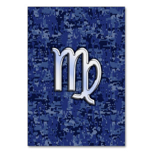 Virgo Zodiac Sign on Navy Blue Digital Camo Table Number