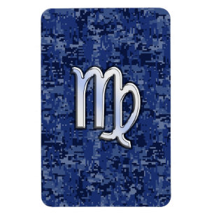Virgo Zodiac Sign on Navy Blue Digital Camouflage Magnet
