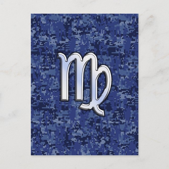 Virgo Zodiac Sign on Navy Blue Digital Camouflage Postcard (Front)