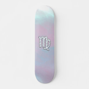 Virgo Zodiac Sign on Pastels Mother of Pearl Style Skateboard