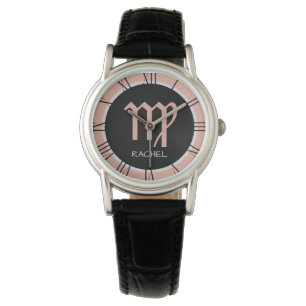 Virgo Zodiac Sign Rose Pink Grey Black Custom Name Watch