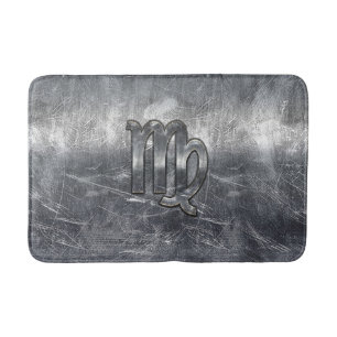 Virgo Zodiac Sign Silver Distressed Style Bath Mat