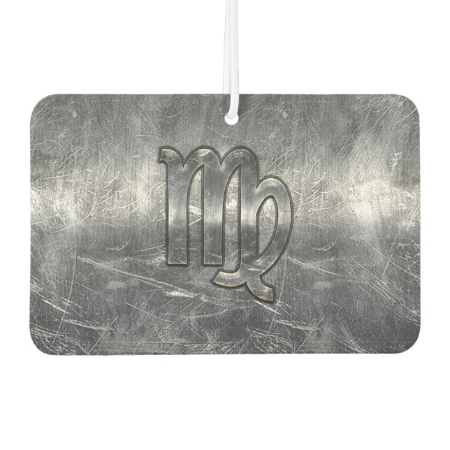 Virgo Zodiac Sign Silver Distressed Style Car Air Freshener (Front)