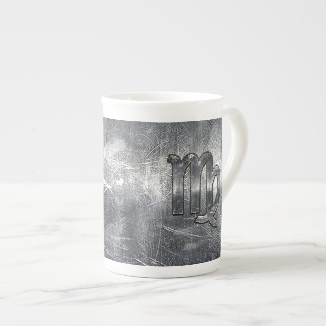 Virgo Zodiac Sign Silver Grunge Distressed Style Bone China Mug (Front Right)