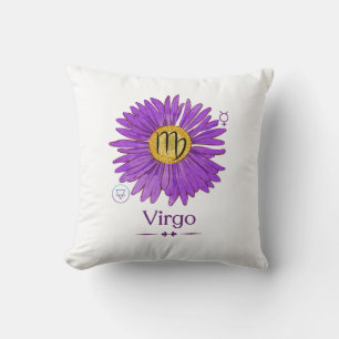 Virgo Zodiac Sign Throw Pillow Purple Aster Flower