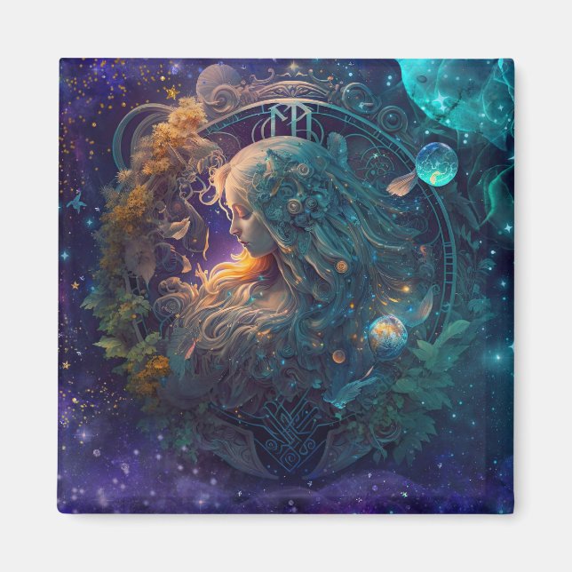 Virgo Zodiac Sign Watercolor Design Magnet (Front)