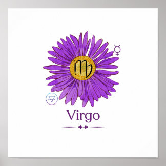 Virgo Zodiac Sign with Purple Aster Flower Poster