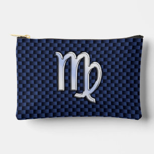 Virgo Zodiac Silver Sign Blue Carbon Fibre Print Accessory Pouch