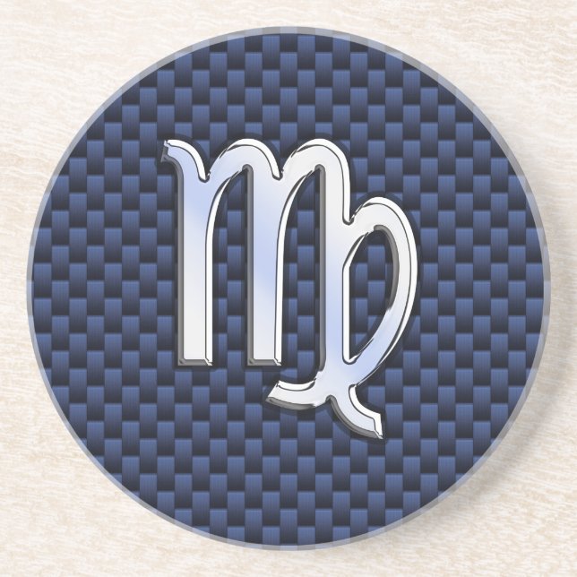 Virgo Zodiac Silver Sign Blue Carbon Fibre Print Coaster (Front)