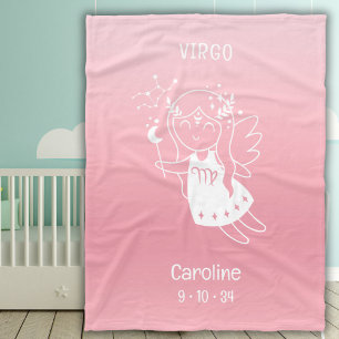 Virgo Zodiac Star Name Birthdate Pink Baby Fleece Blanket