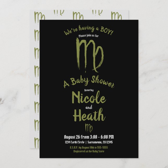 VIRGO Zodiac Summer Fall Astrology Baby Shower   Invitation (Front/Back)