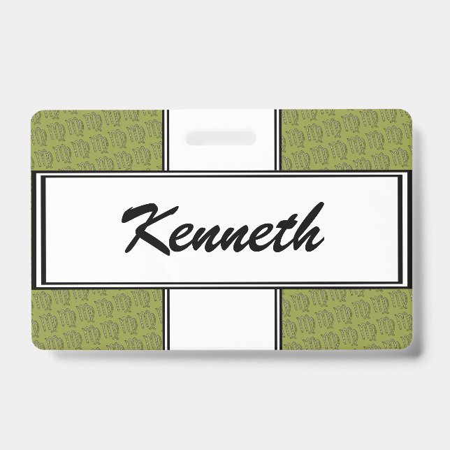 Virgo Zodiac Symbol Element by Kenneth Yoncich ID Badge (Front)
