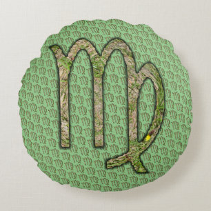 Virgo Zodiac Symbol Element by Kenneth Yoncich Round Cushion