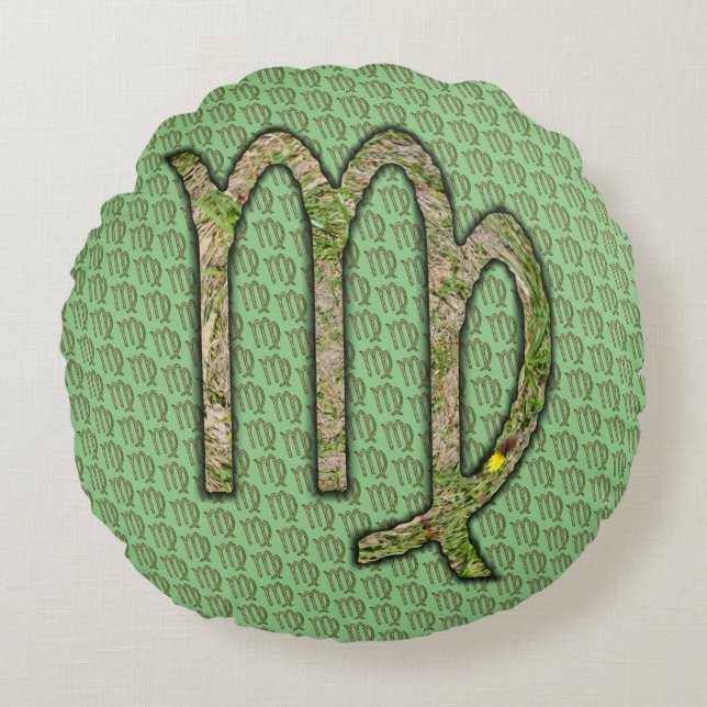 Virgo Zodiac Symbol Element by Kenneth Yoncich Round Cushion (Front)