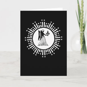 Virgo Zodiac Symbol with Stars & Radiant Sunburst Card
