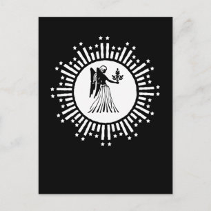 Virgo Zodiac Symbol with Stars & Radiant Sunburst Holiday Postcard